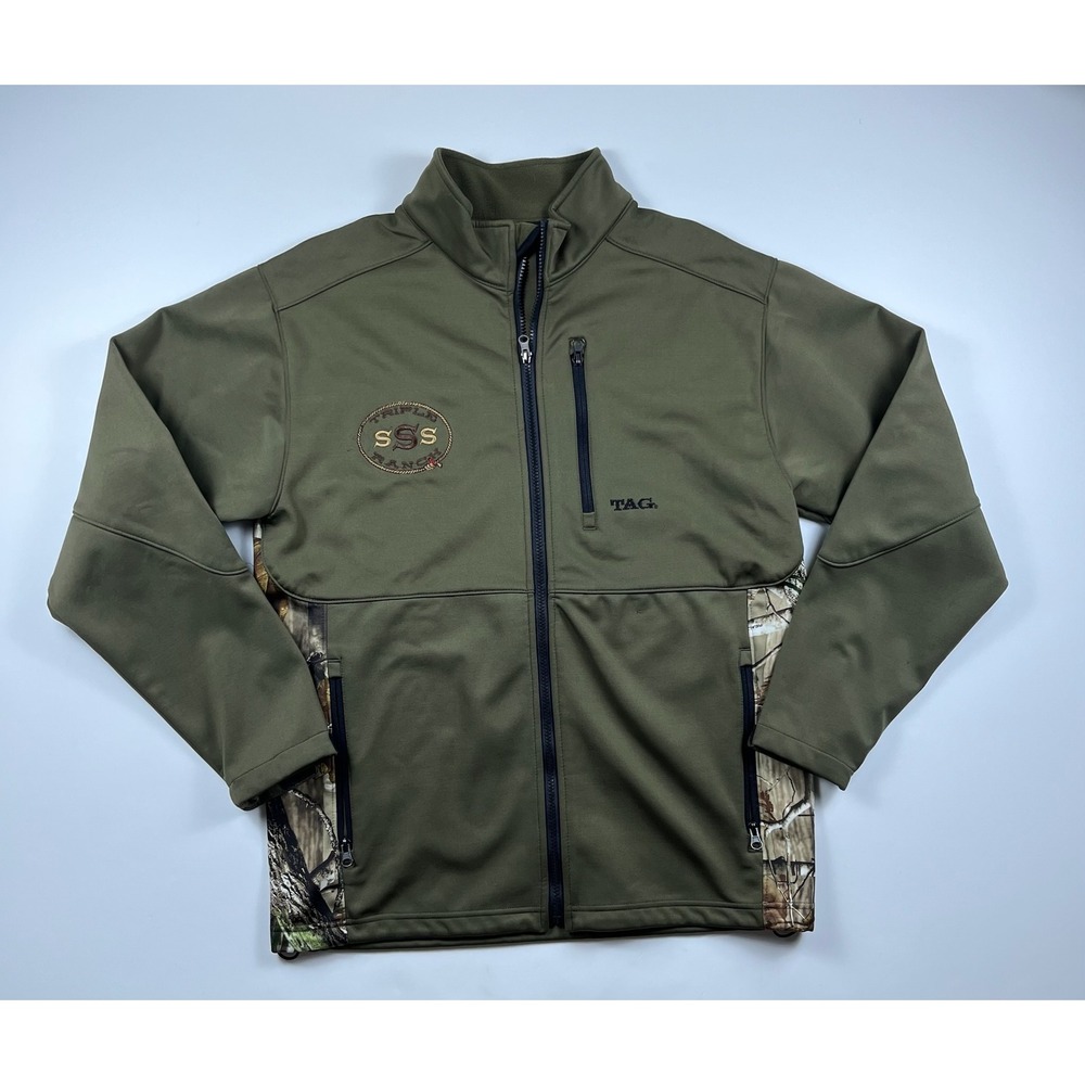 TAG Safari Mens Softshell Jacket Olive Green Camo Triple S Ranch Full Zip Size M